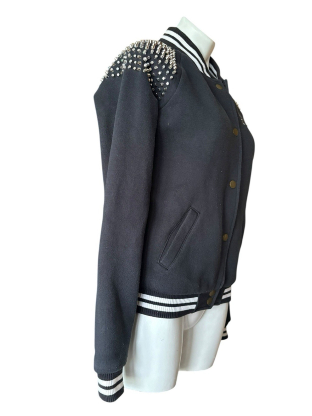 PINK Victoria Secret Black Studded Varsity Bomber Jacket Small Coat - Picture 5 of 11